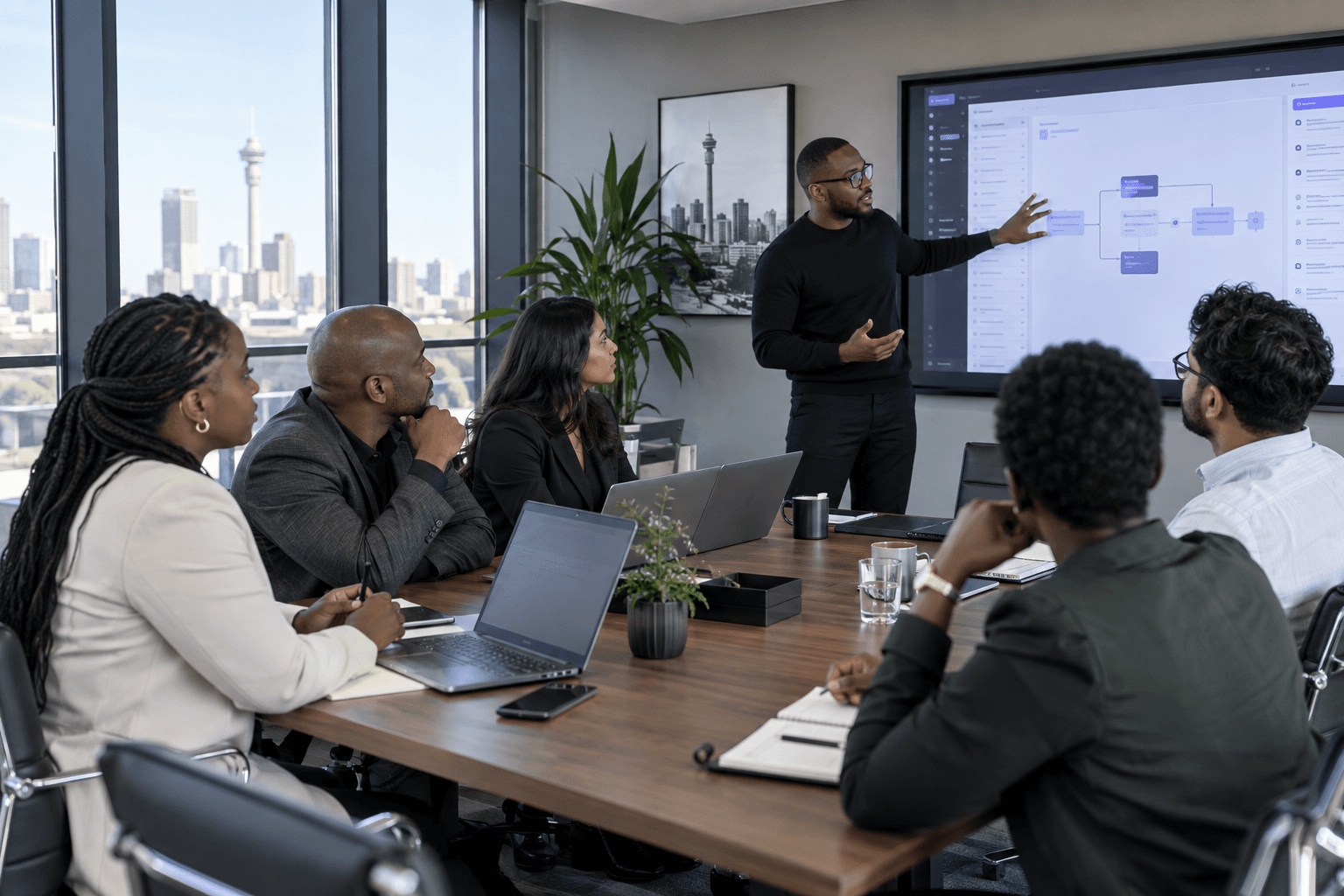 Illustration of a hands-on corporate AI workshop